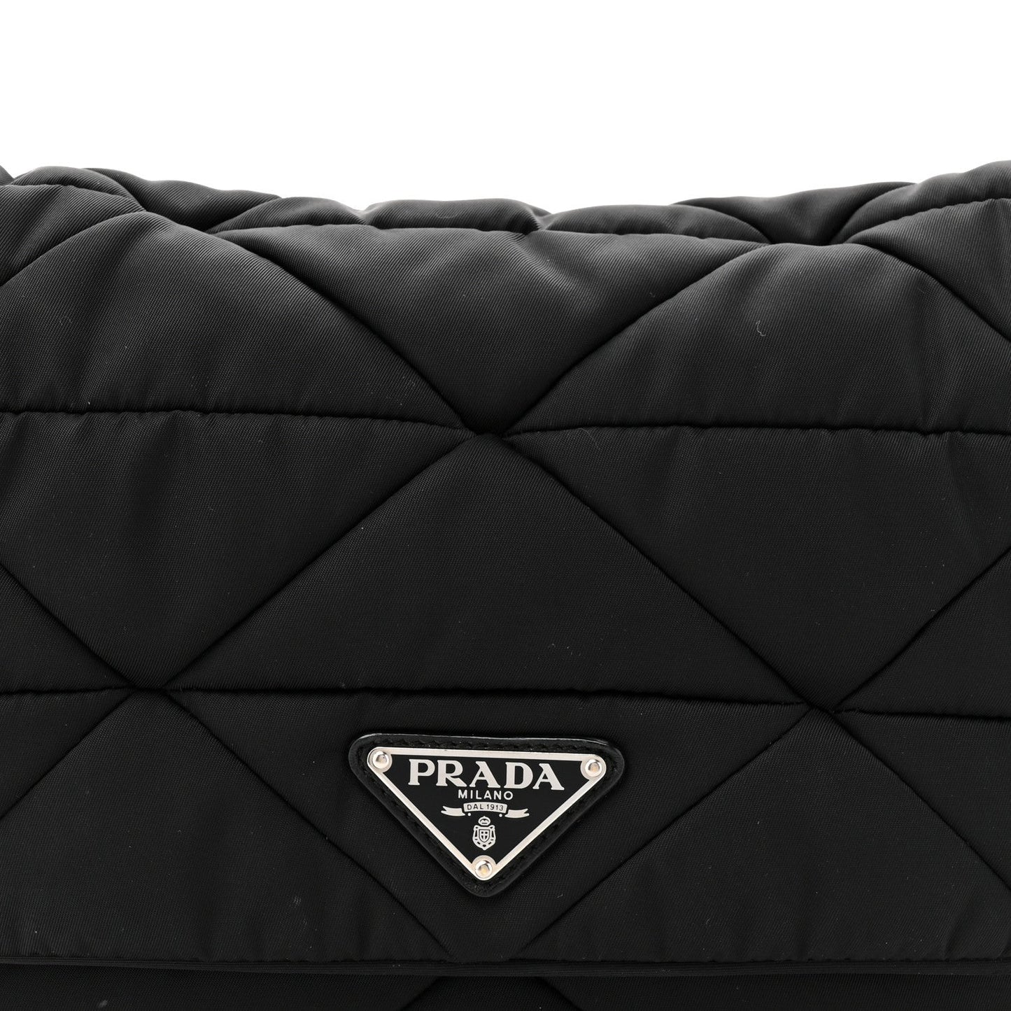 Re-Nylon Quilted Padded Flap Shoulder Bag Black