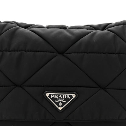 Re-Nylon Quilted Padded Flap Shoulder Bag Black