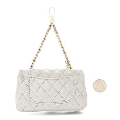 Lambskin Quilted Mini Flap Bag Charm With Hook Grey