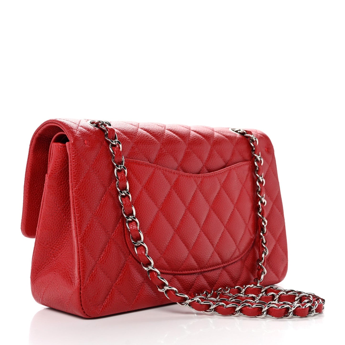 Caviar Quilted Medium Double Flap Red