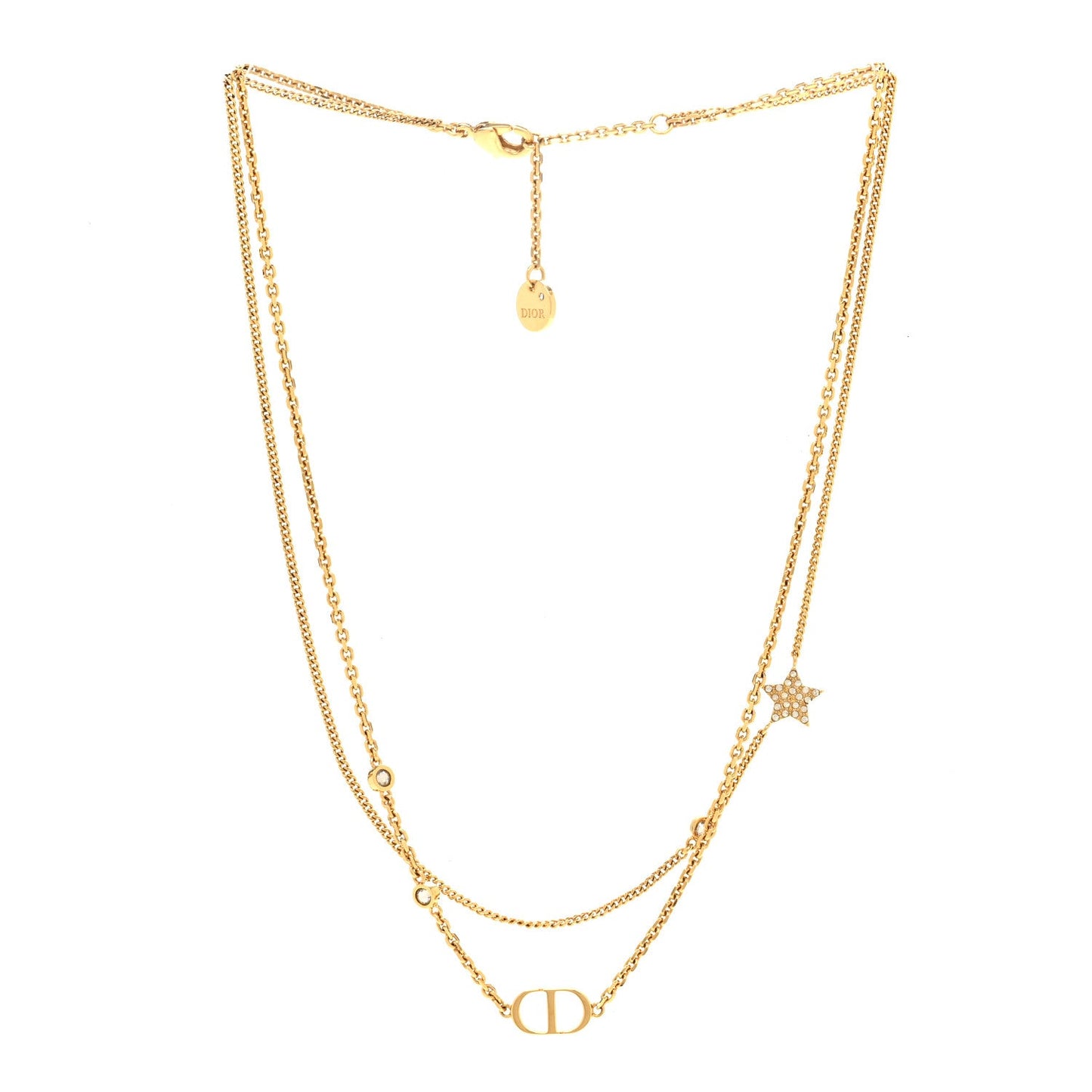 Metal Crystal Petit CD Double Necklace Gold