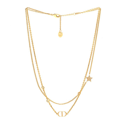 Metal Crystal Petit CD Double Necklace Gold