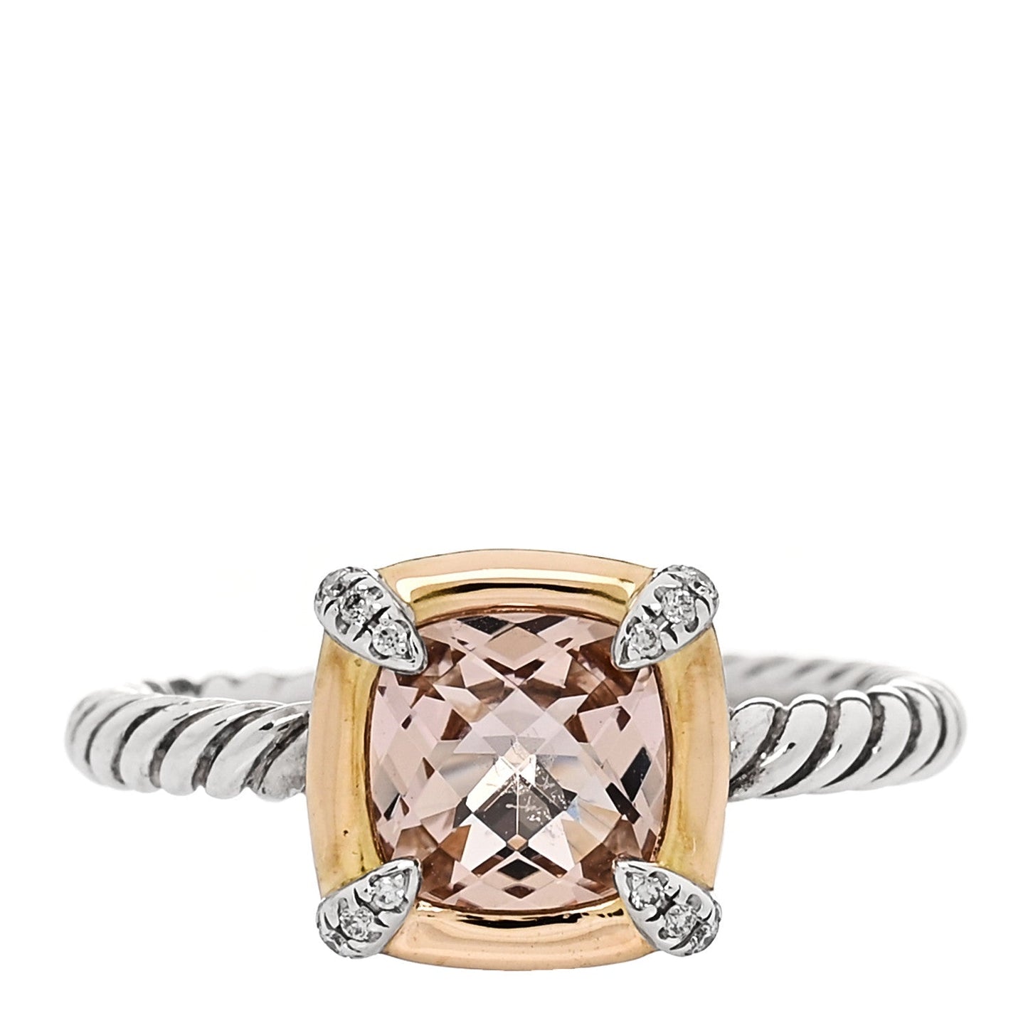 Sterling Silver 18K Yellow Gold Diamond Morganite 7mm Petite Chatelaine Ring 54 6.75