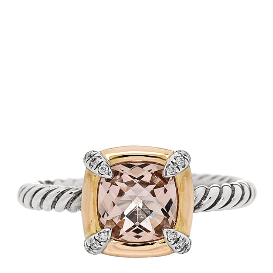 Sterling Silver 18K Yellow Gold Diamond Morganite 7mm Petite Chatelaine Ring 54 6.75