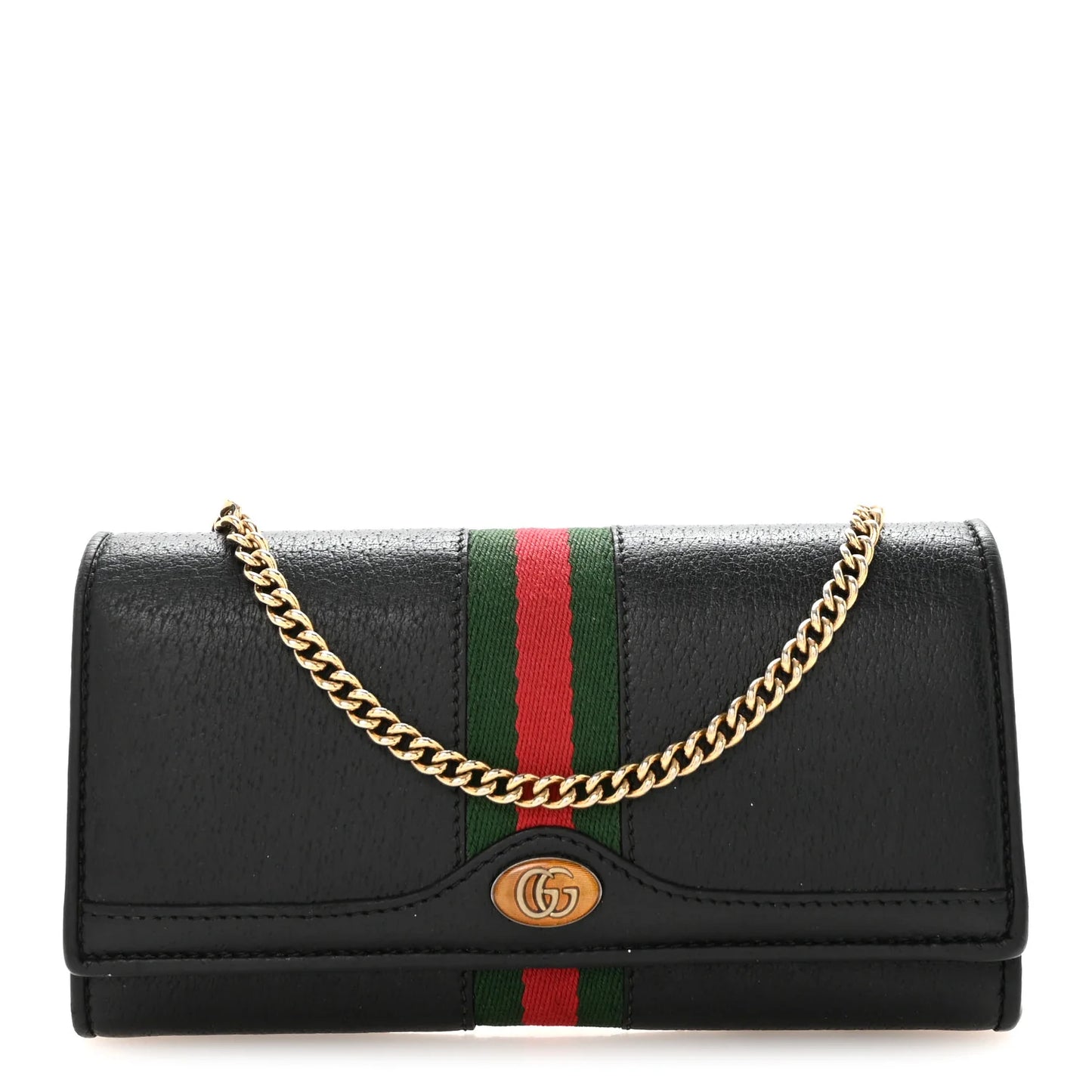 Gucci Dollar Calfskin Web Ophidia Wallet On Chain Black