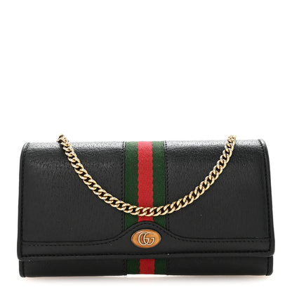Gucci Dollar Calfskin Web Ophidia Wallet On Chain Black