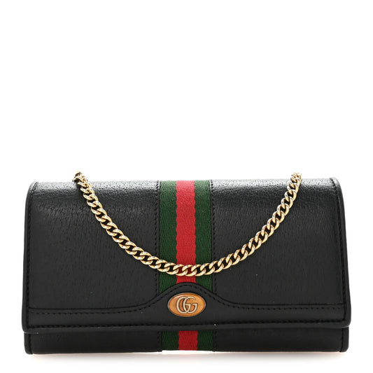 Gucci Dollar Calfskin Web Ophidia Wallet On Chain Black