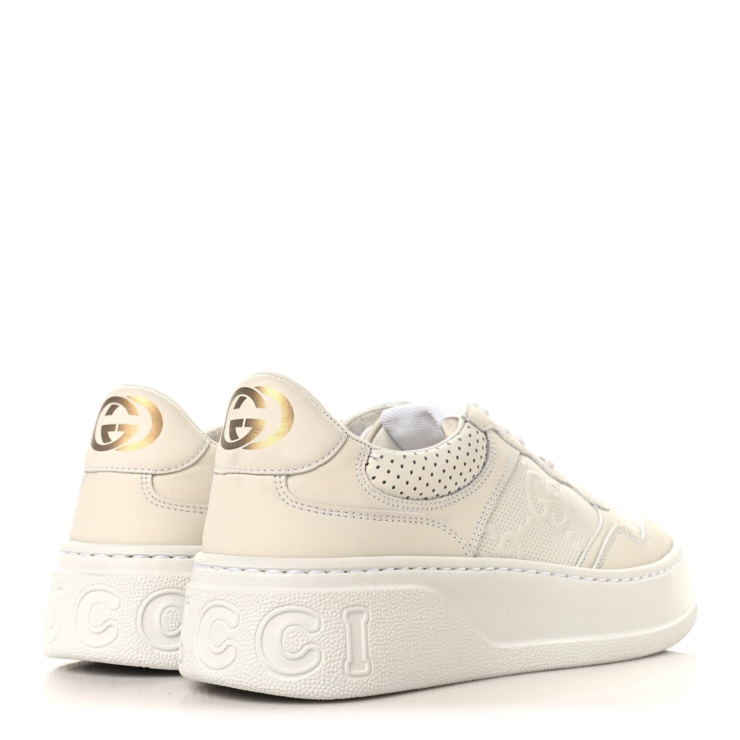 Calfskin GG Tennis Embossed Perforated Womens Platform 55mm Sneakers 39 Great White