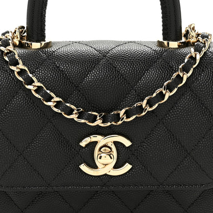 Caviar Quilted Coco Handle Clutch With Chain Black