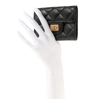 Metallic Calfskin Quilted Reissue Card Holder Wallet Charcoal