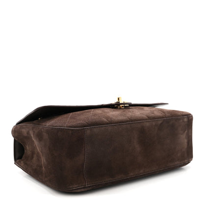 Suede Calfskin Small Souplissimo Maxi Flap Dark Brown