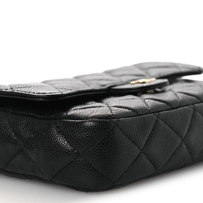 Caviar Quilted Flap Phone Holder With Chain Black