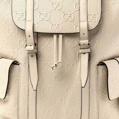 Piuma Calfskin Jumbo GG Embossed Double Buckle Backpack Mystic White