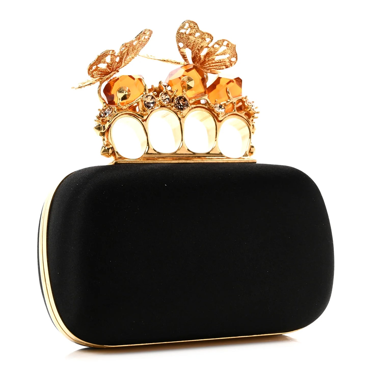 Alexander McQueen Satin Butterfly Knuckle Duster Box Clutch Black