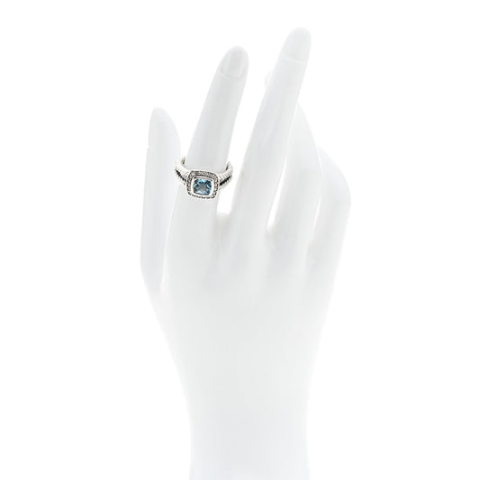 Sterling Silver Diamond Blue Topaz 7mm Petite Albion Ring 53 6.5