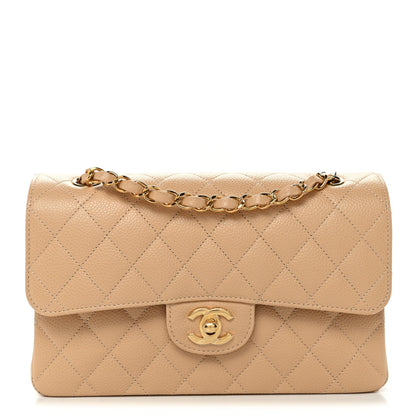 Caviar Quilted Small Double Flap Beige