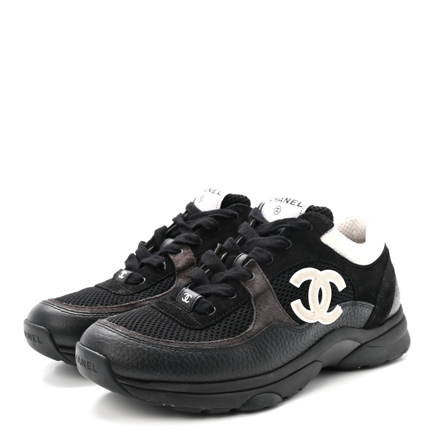 Mesh Suede Grained Calfskin Womens CC Sneakers 40 Black White