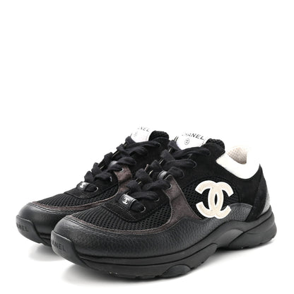 Mesh Suede Grained Calfskin Womens CC Sneakers 40 Black White