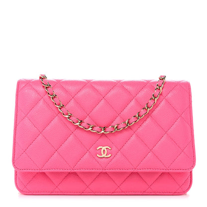 Caviar Quilted Wallet on Chain WOC Fuchsia