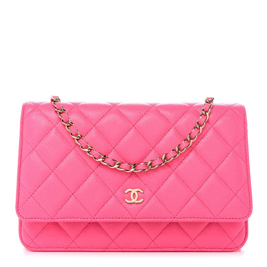 Caviar Quilted Wallet on Chain WOC Fuchsia