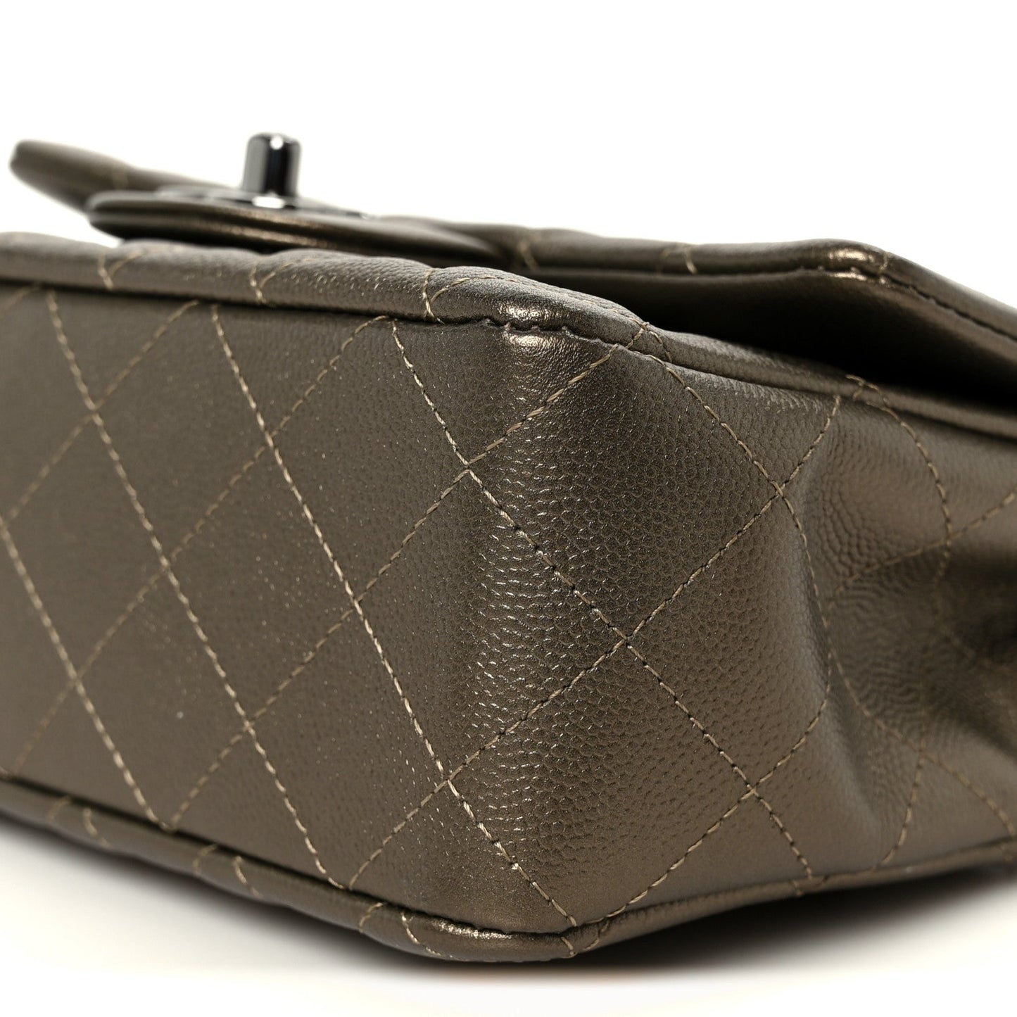 Iridescent Caviar Quilted Mini Rectangular Flap Bronze