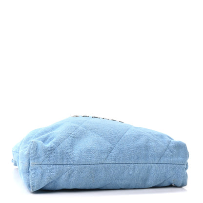 Denim Quilted Small Chanel 22 Light Blue