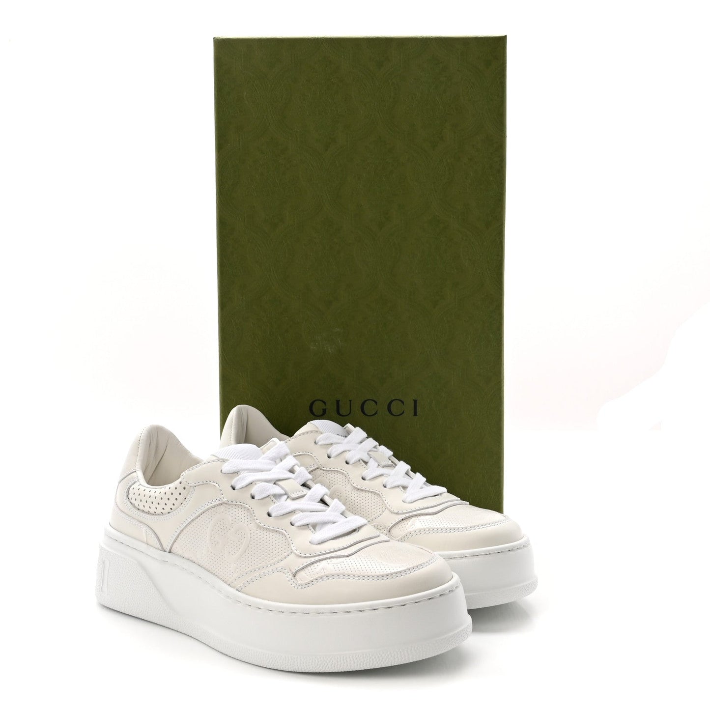 Calfskin GG Tennis Embossed Perforated Womens Platform 55mm Sneakers 36 Great White