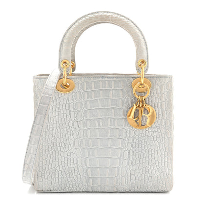 Calfskin Alligator Embossed Medium Lady Dior Light Blue