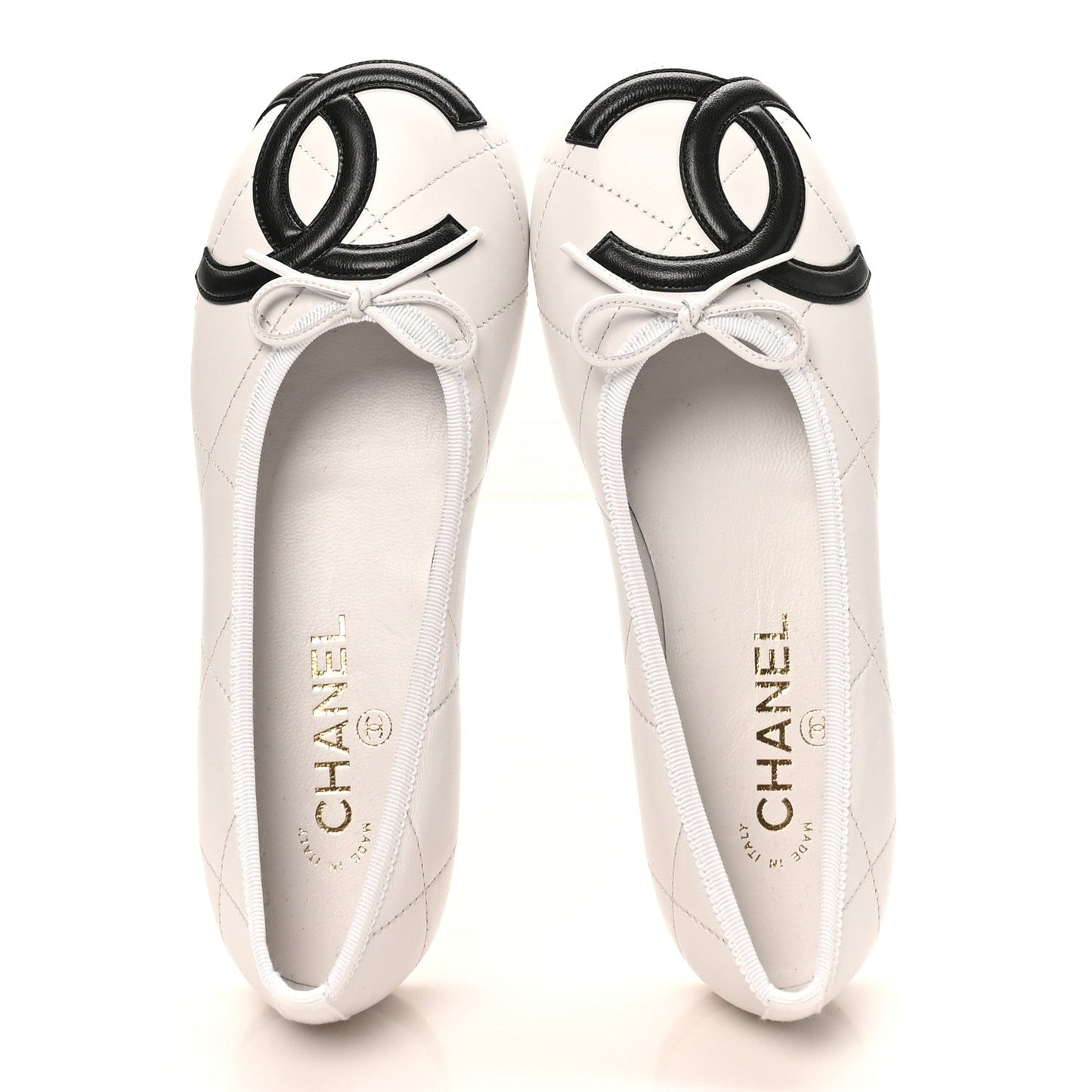 Lambskin Quilted CC Cambon Ballet Flats 37 White Black