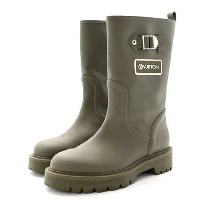 Rubber Calfskin Territory Flat Boots 37 Khaki