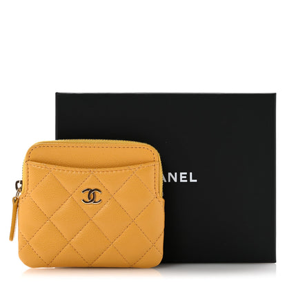 Caviar Quilted Zip Card Holder Wallet Yellow