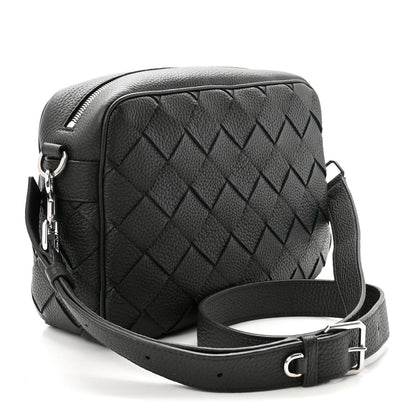 Grained Calfskin Intrecciato Medium Camera Bag Dark Green