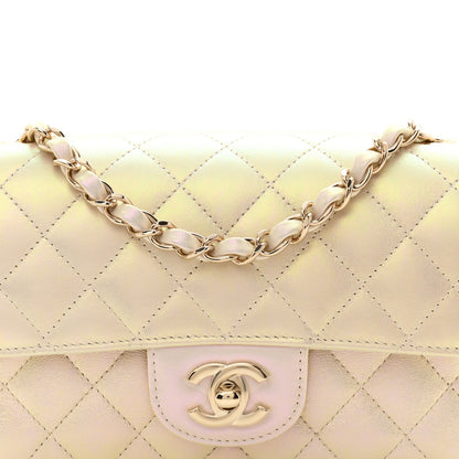 Iridescent Lambskin Quilted Mini Rectangular Flap Ivory