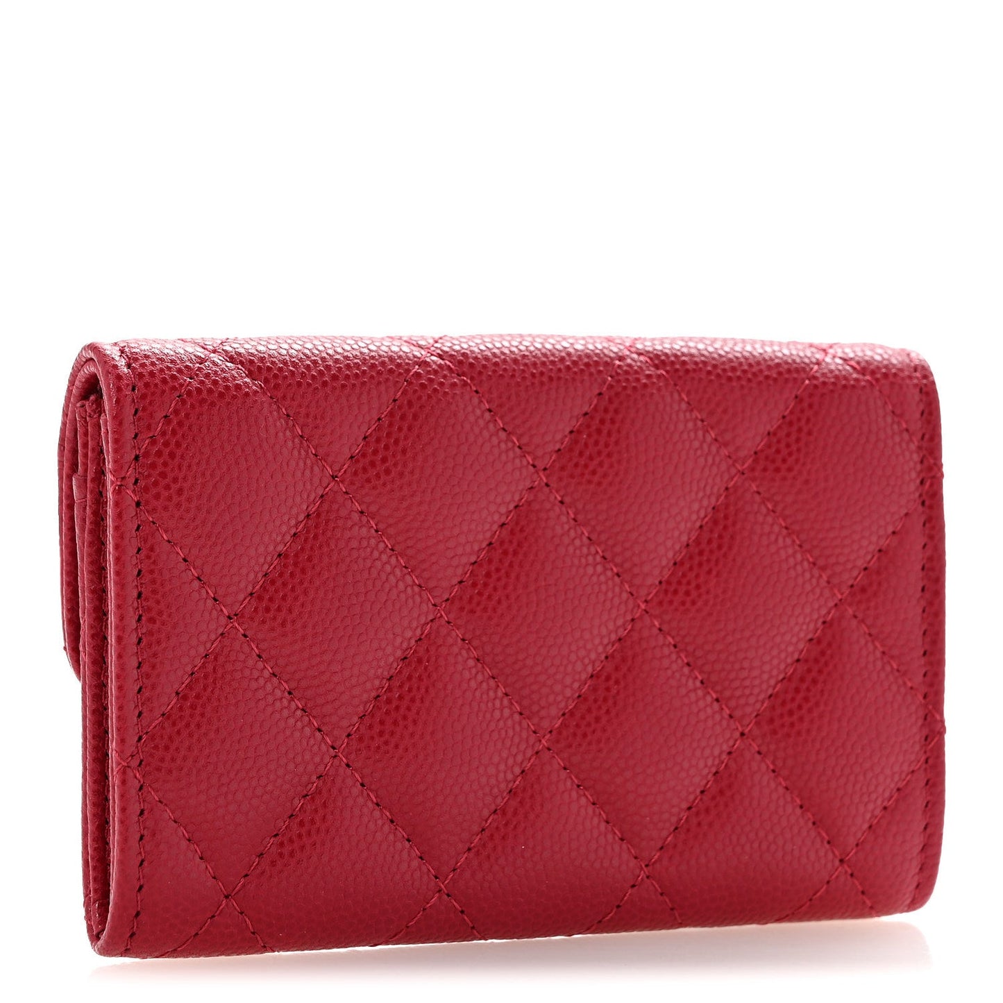 Caviar Quilted Flap Card Holder Wallet Dark Pink