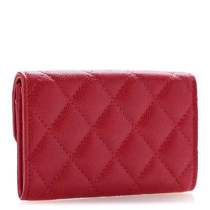 Caviar Quilted Flap Card Holder Wallet Dark Pink