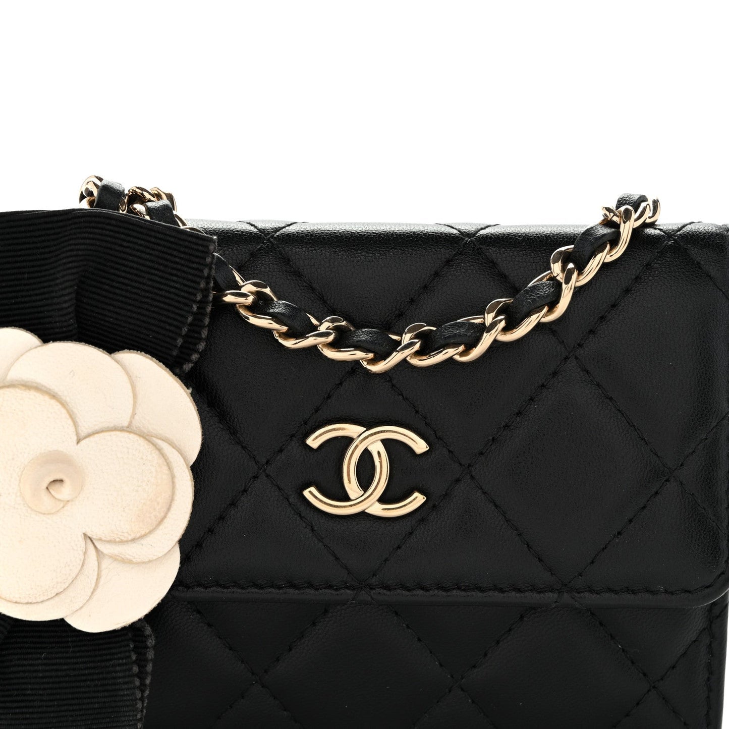 Lambskin Quilted My Chanel Lady Card Holder On Chain Black