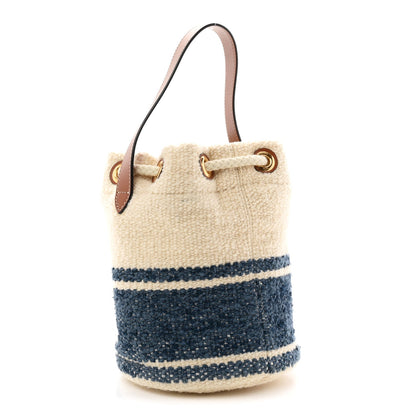 Plein Soleil Textile Calfskin Teen Drawstring Bag Cream Blue