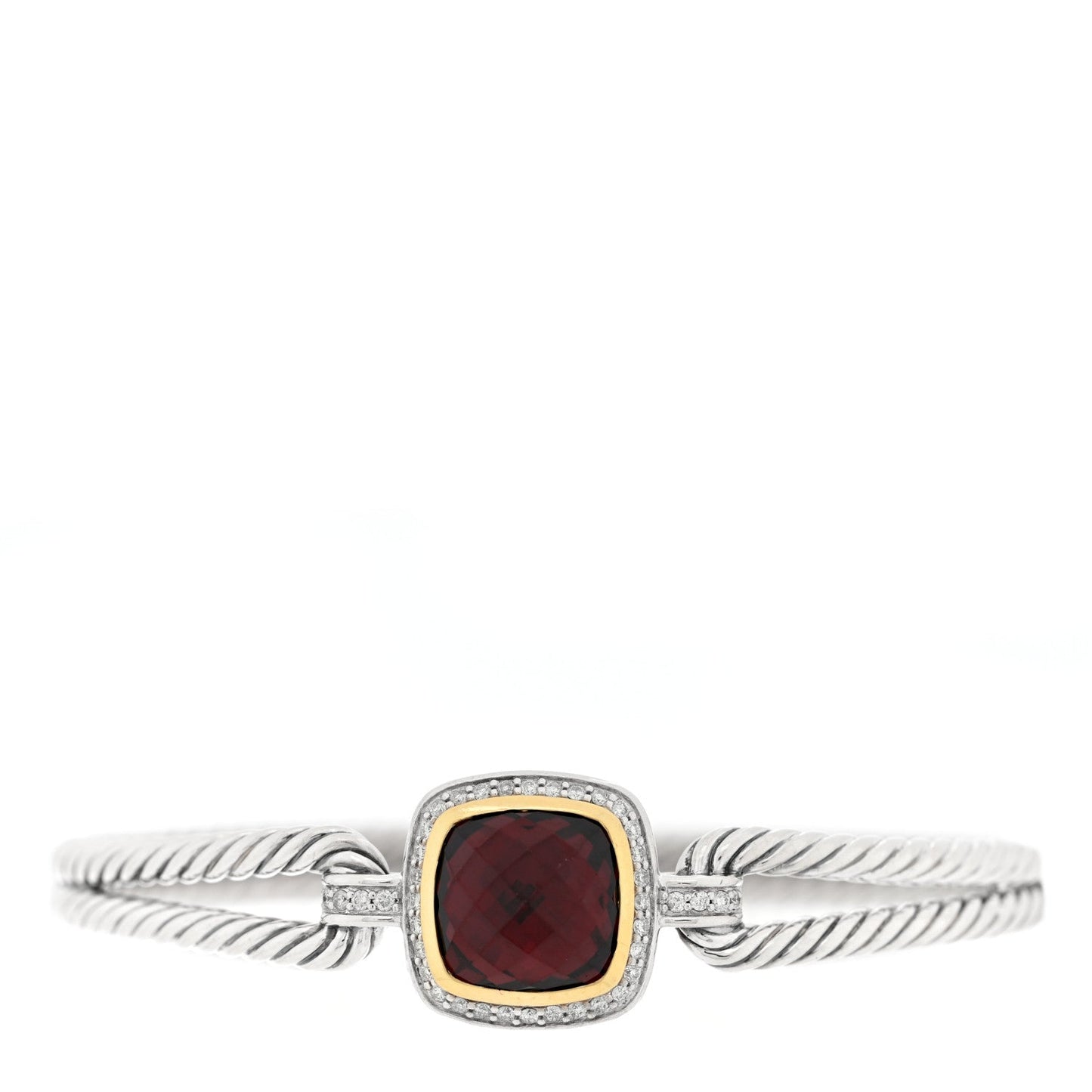 Sterling Silver 18K Yellow Gold Diamond Garnet Albion Cable Bracelet