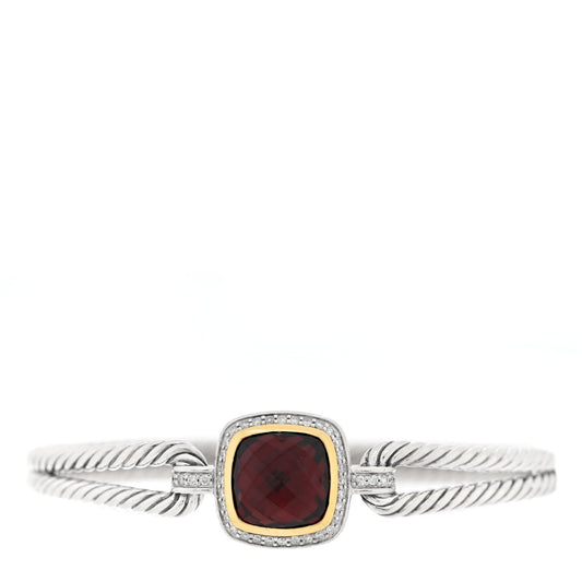 Sterling Silver 18K Yellow Gold Diamond Garnet Albion Cable Bracelet