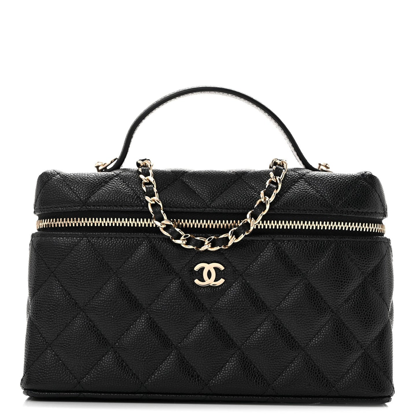 Caviar Quilted Top Handle Slim Vanity With Chain Black