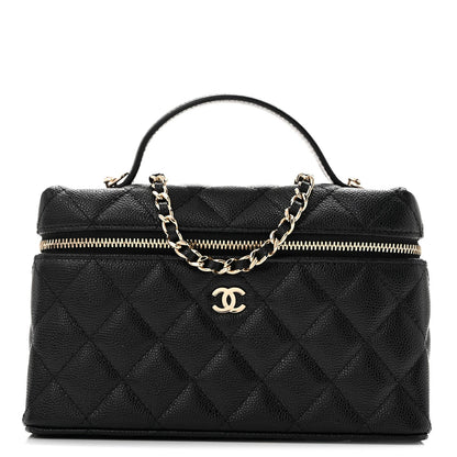 Caviar Quilted Top Handle Slim Vanity With Chain Black