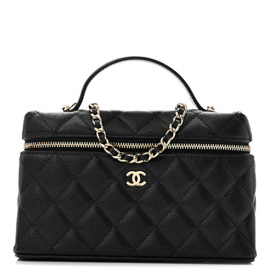 Caviar Quilted Top Handle Slim Vanity With Chain Black