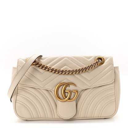 Calfskin Matelasse Small GG Marmont Shoulder Bag White
