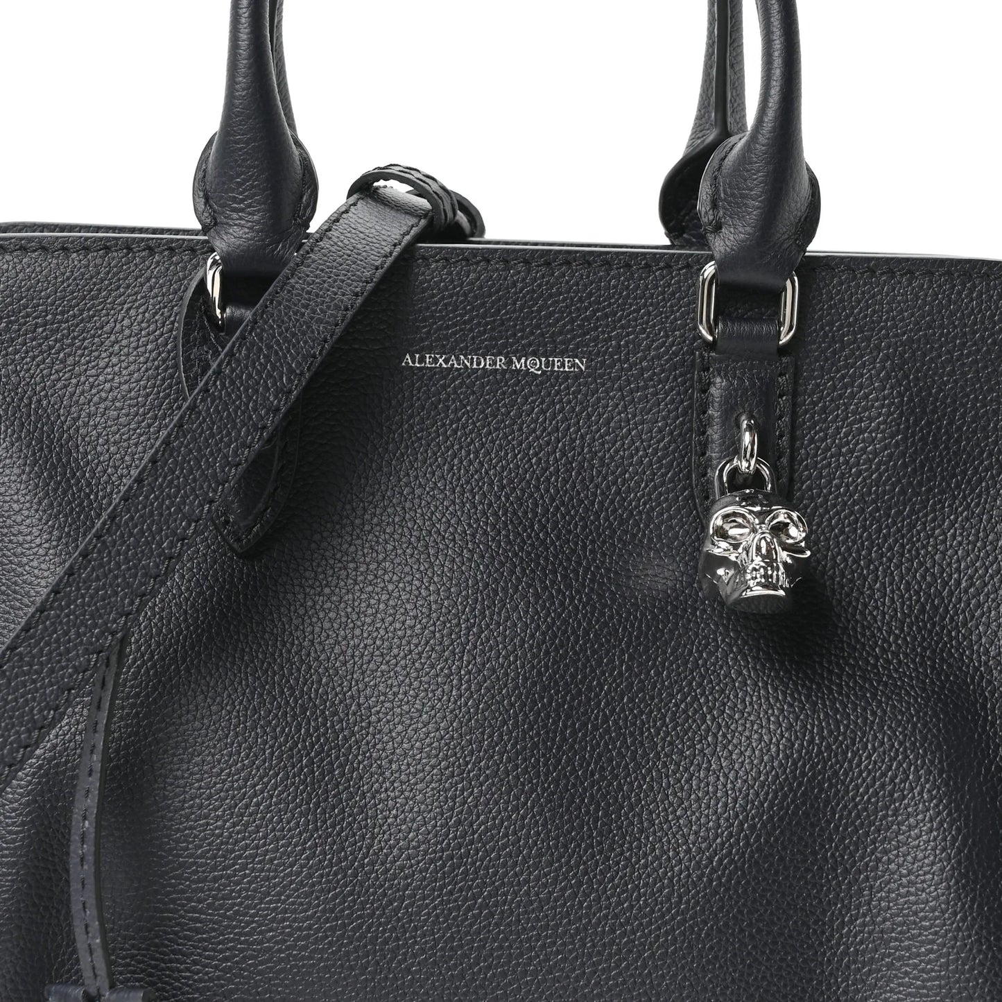 Alexander McQueen Pebbled Calfskin Small Skull Padlock Zip Around Tote Navy