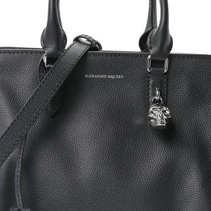 Alexander McQueen Pebbled Calfskin Small Skull Padlock Zip Around Tote Navy