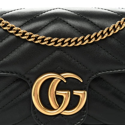 Calfskin Matelasse Super Mini GG Marmont Shoulder Bag Black