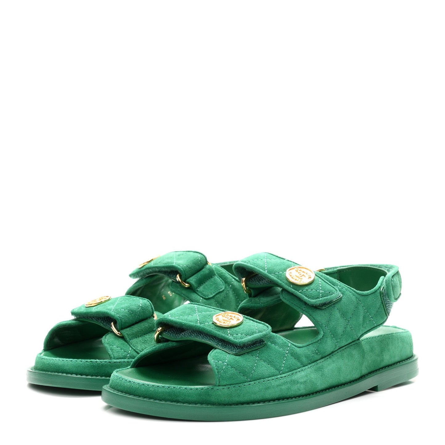 Suede Calfskin Velcro Dad Sandals 37 Blue Green