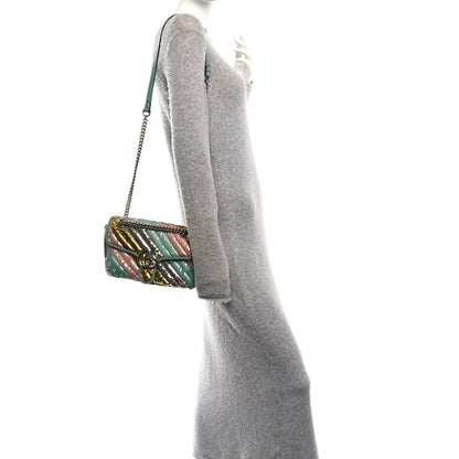 Sequin Satin Calfskin Matelasse Diagonal Small GG Marmont Shoulder Bag Grigio Argento Verde Chiaro Rosa Giallo Light Water Green