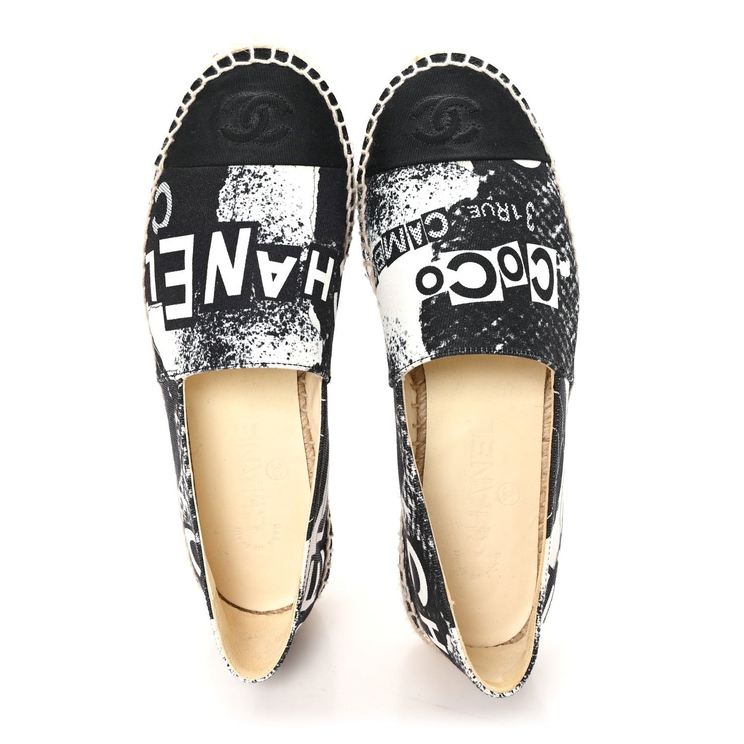Printed Canvas Grosgrain 31 Rue Cambon Espadrilles 37 Black White