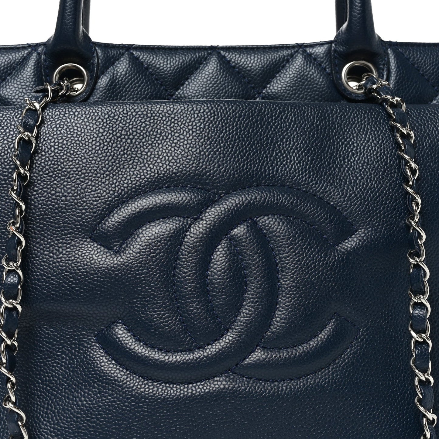 Soft Caviar CC Medium Top Handle Tote Navy Blue